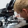 Student using a microscope