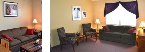 Living room in the Memorial Union guest suites