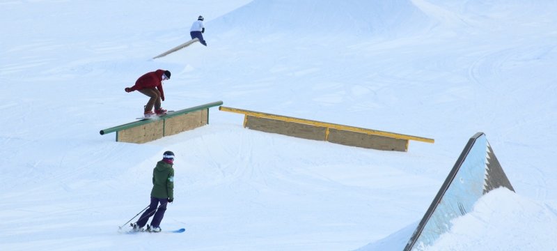 Skiers in the terrian park