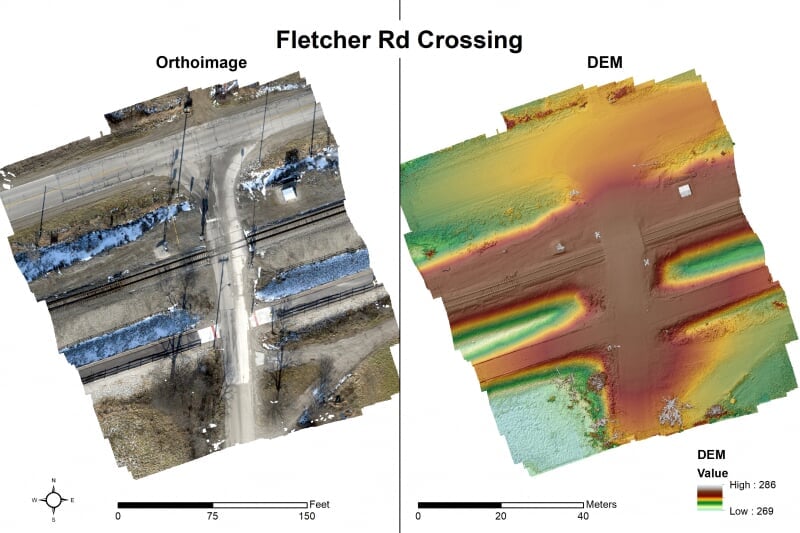 remote sensing imagery of a rail-road crossing