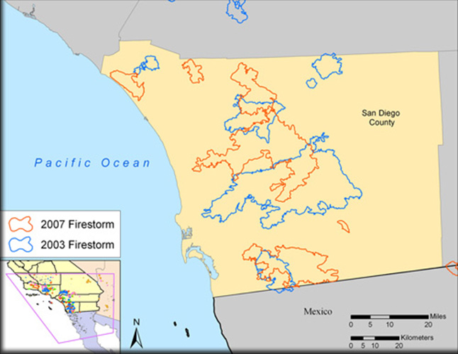 Map showing permiters of fires.