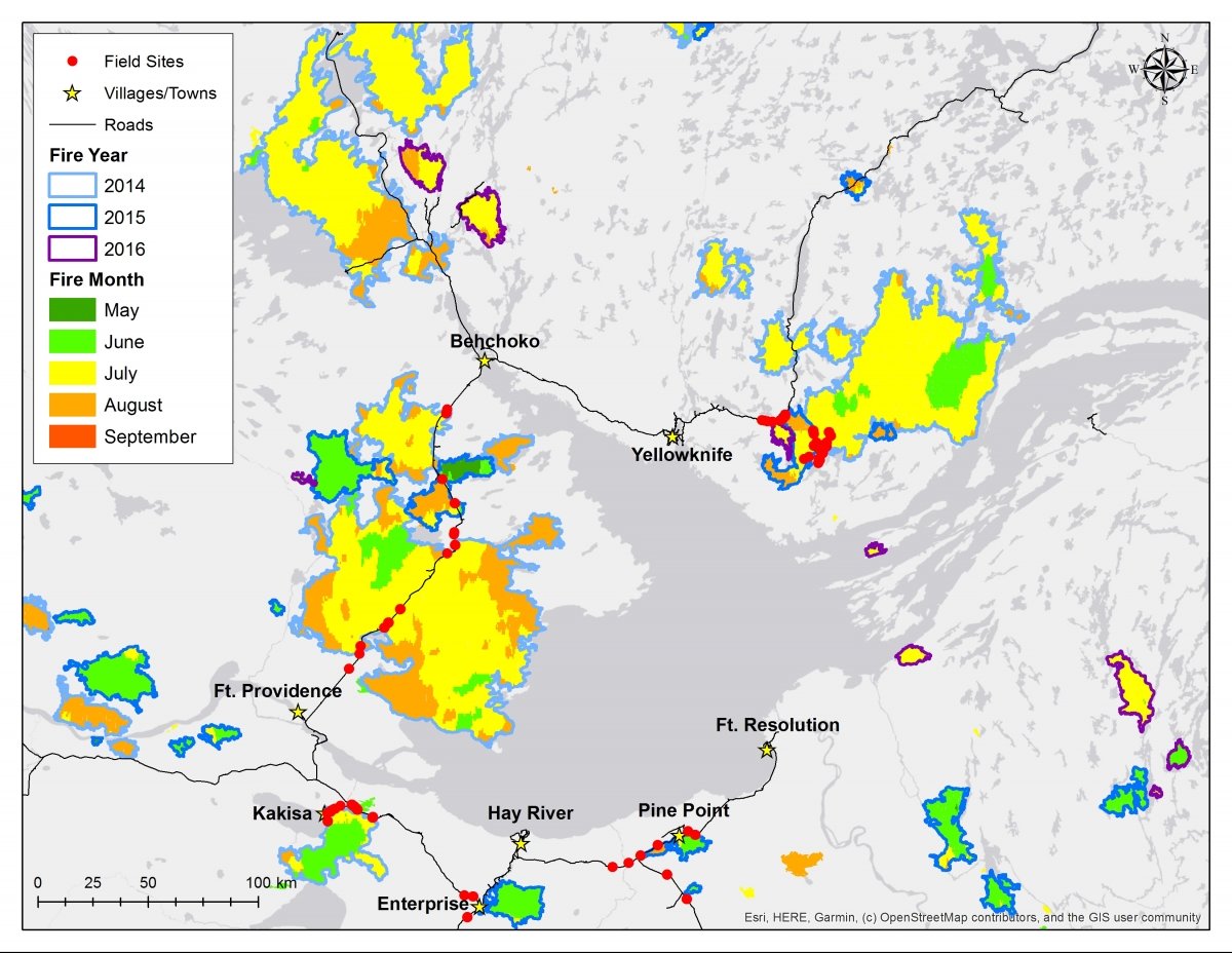 Field Site Map with Fire Year and Fire Month