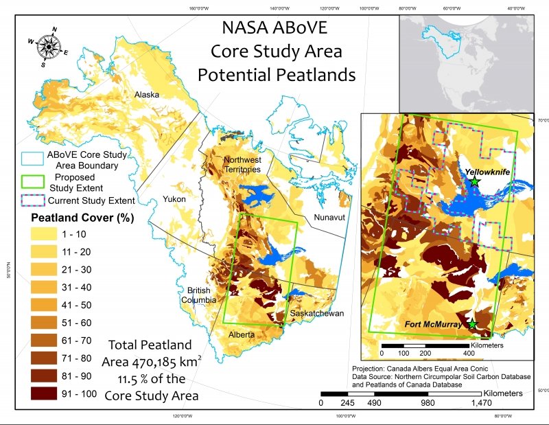 southern Northwest Territories and northern Alberta study area where peatlands are abundant