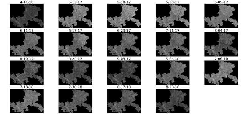 images through time - starting April 11, 2016 to August 23, 2019 of the same burned area location