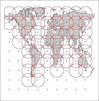 World map with areas circled denoting composites.