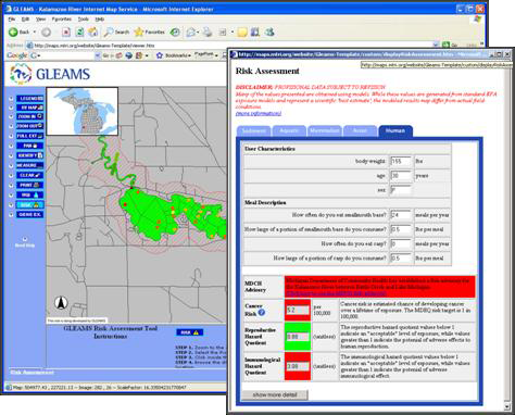 Sample screenshot from the GLEAMS health risk assessment.