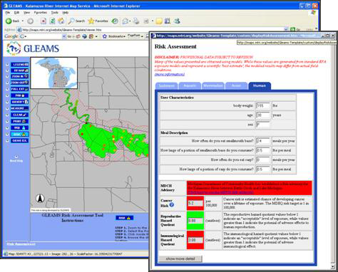 Sample screenshot from the GLEAMS health risk assessment.