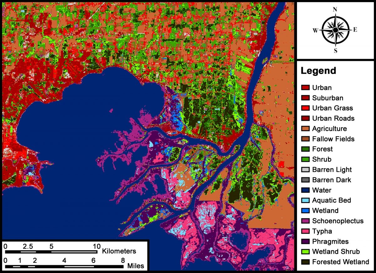 Map showing various wetland area types.