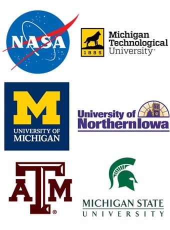 Partnering Logos - NASA, Michigan Tech, Univ. of Michigan, Univ. of Northern Iowa, Texas A&M, Michigan State University