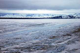 Wide view of a glacier.