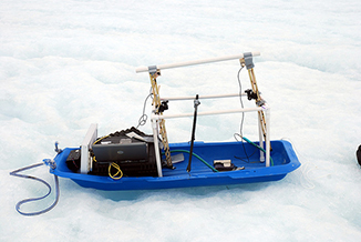 RADAR equipment on a blue sled.