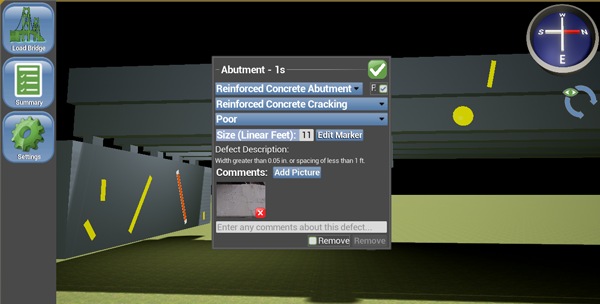 Screen shot showing abutment information.