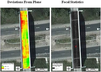 Two aerial views of a bridge.