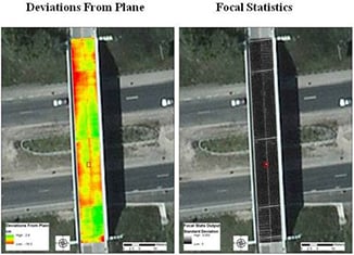 Two aerial views of a bridge.