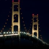 Bridge with lights at night.