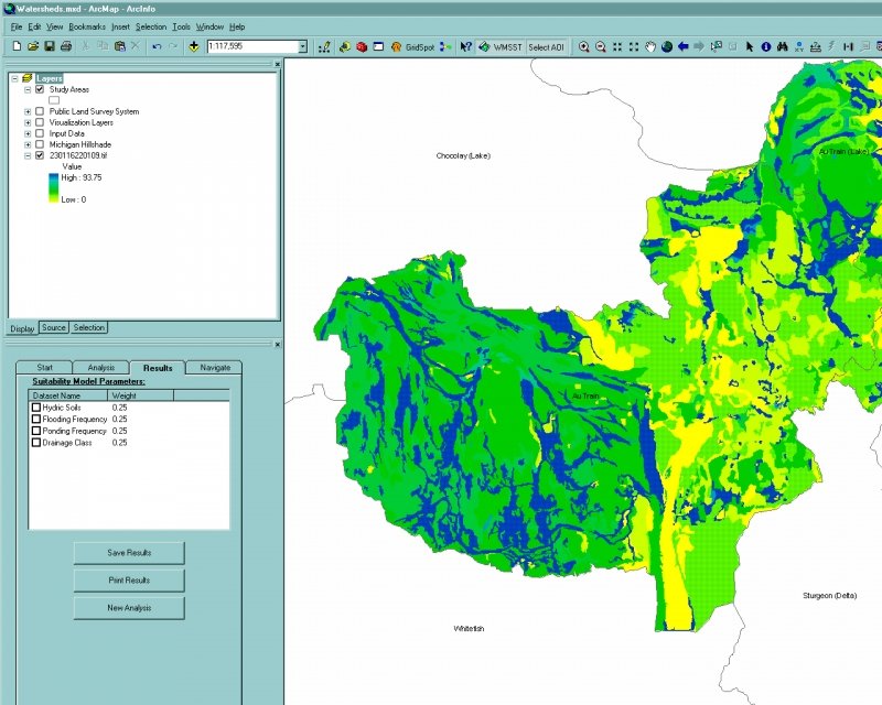 Same program screenshot of watersheds information.