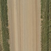 Aerial view of an unpaved road.