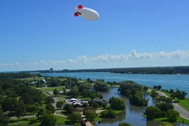 Blimp in the air.