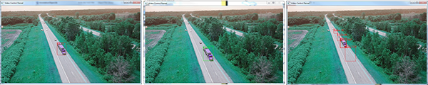Three screenshots of vehicles on a road.