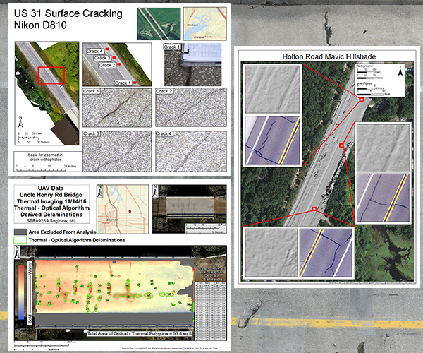 UAV photos showing road surface cracking.