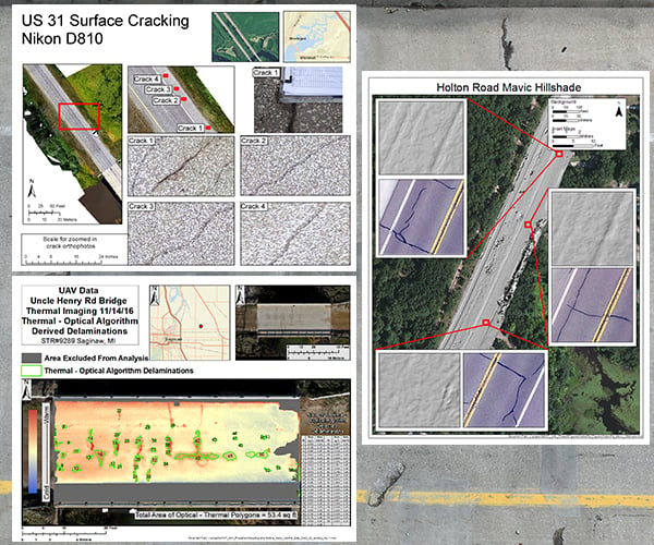 UAV photos showing road surface cracking.