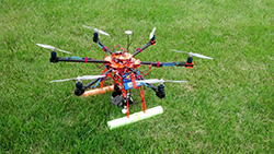 Hexacopter on the ground.