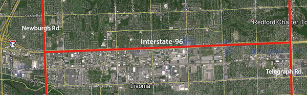 Satellite map of Interstate-96.