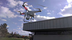 UAV flying above a building.
