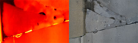 A thermal image next to a regular photo of a cracked roadway.