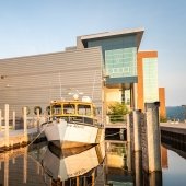 Great Lakes Research Center showing a dock and research vessel.