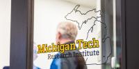 Michigan Tech Research Institute logo displayed on the main entrance to the building.