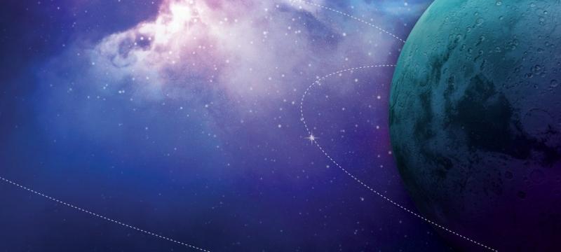 An illustration of a planet with a galaxy in the background.