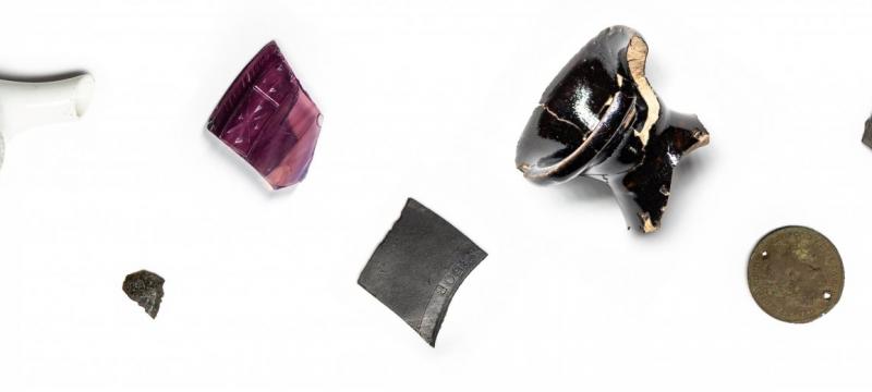 Fragments of items found during a dig.