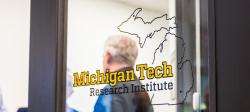 Michigan Tech Research Institute logo displayed on the main entrance to the building.