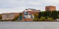Michigan Tech's campus seen from the water.