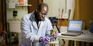 Advanced materials can still be organic in nature. Cross-laminated timber is a popular building material and Michigan Tech researchers like doctoral graduate Munkaila Musah â€™19 are experimenting with using hardwoods like maple.
