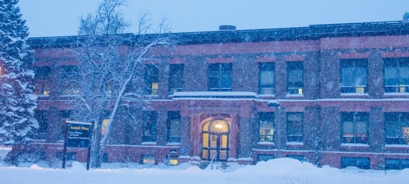 Academic Office Building in the winter.