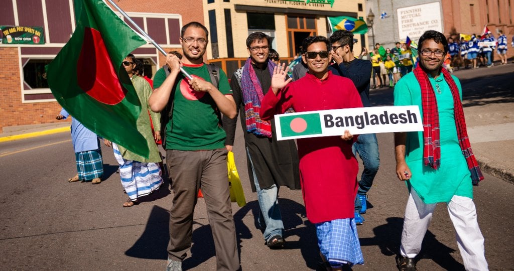 Parade of Nations proudly displays colorful traditional dress and flags.