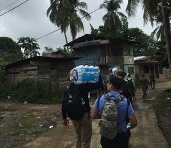 Cadets from CULP Team Panama, including Brandon Van Wert from MIchigan Tech, visit the town of Yaviza in Panama's jungle-covered Dari?n Province. 