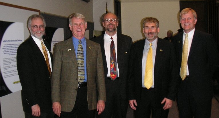 MTRI Anniversary 2 At the MTRI dedication in 2007, from the left: David Reed, vice president for research; Dave House; Nikola Subotic and Bob Shuchman,MTRI co-directors; President Glenn Mroz.