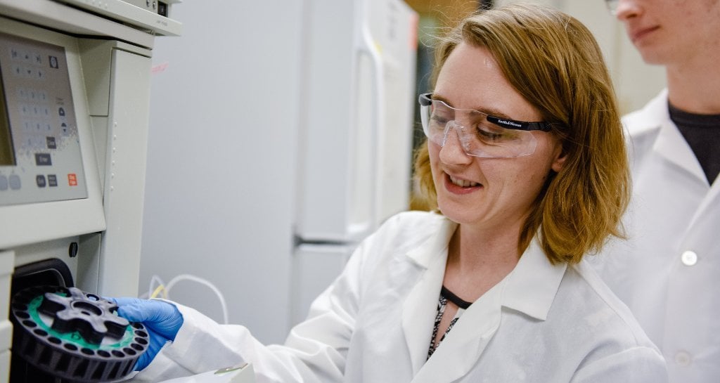 Caryn Heldt works on virus removal in her lab.