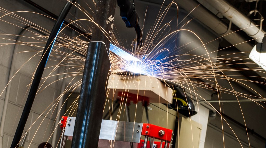 Sparks flying off a welding machine.