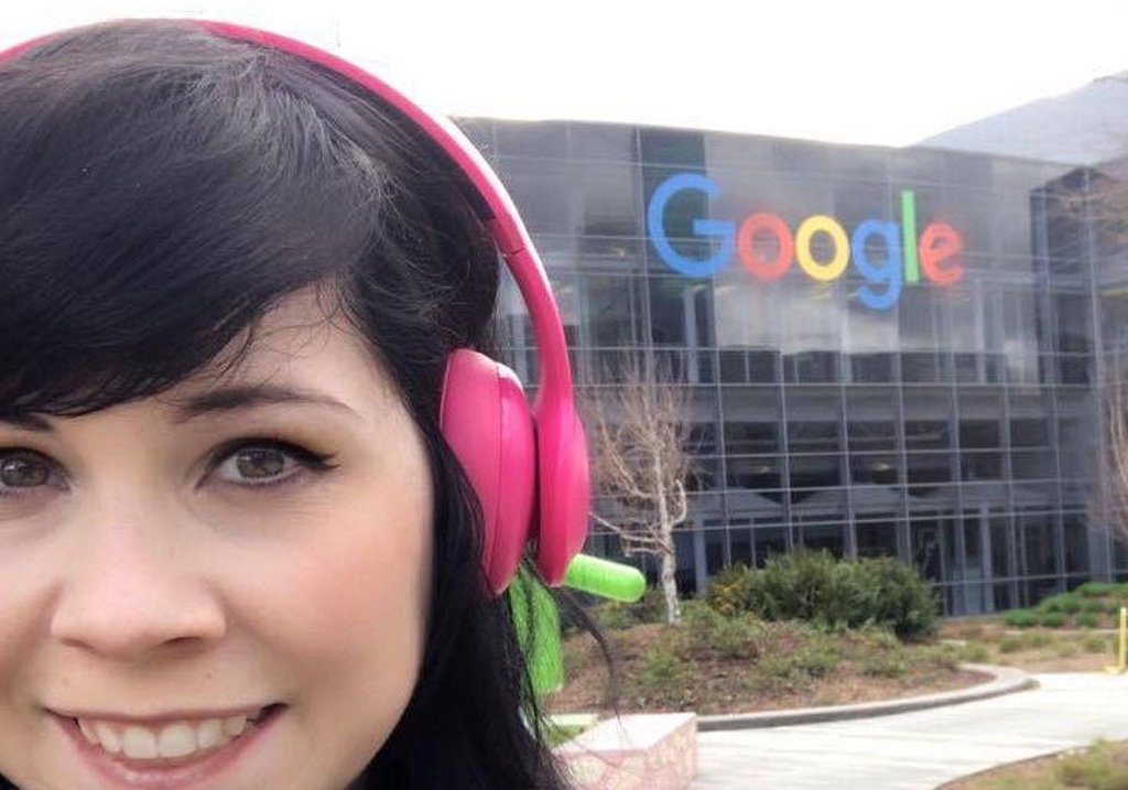 Kayla Herrera stands in front of Google headquarters. The Michigan Tech humanities alumnae is working for the social media branch of Google.