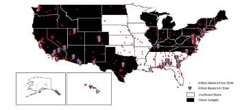 Military PV Map Blackouts Many military bases are located in regions with a history of power outages; microgrids could serve as back-ups to prevent service disruption during natural disasters and attacks.