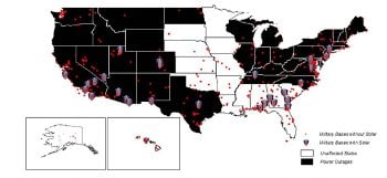 Many military bases are located in regions with a history of power outages; microgrids could serve as back-ups to prevent service disruption during natural disasters and attacks. 