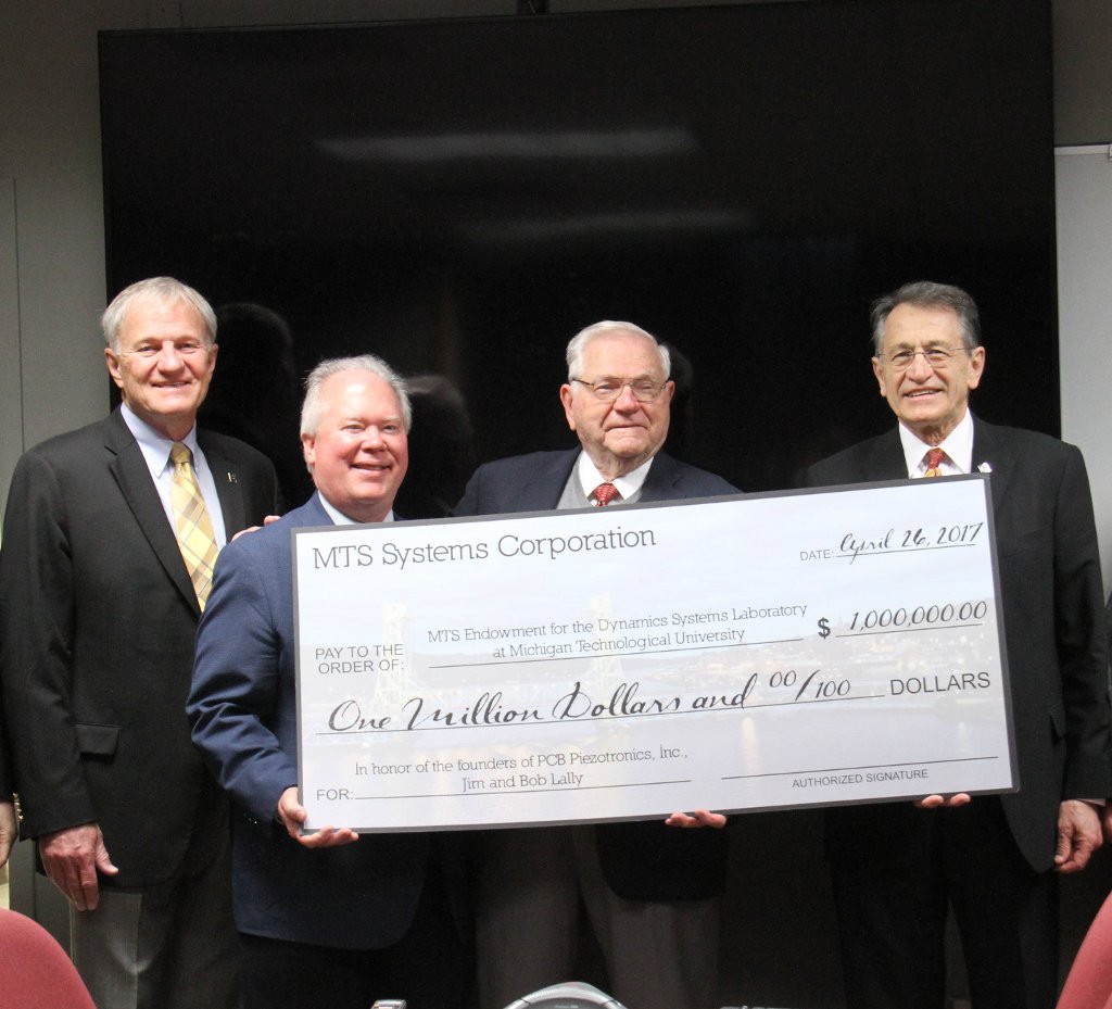 At a presentation on April 29, MTS Systems Corp announced a $1 million endowment to Michigan Tech's Dynamic Systems Lab.