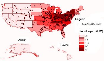 Certain geographic regions are harder hit by coal-related deaths from air pollution.