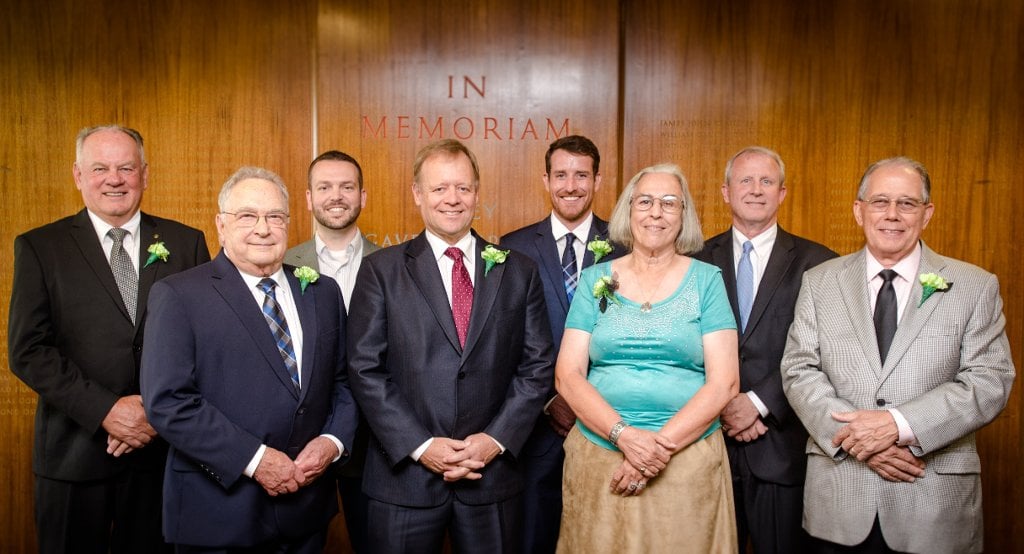 2017 Alumni Award Winners, from the left: Paul H. Mikkola, Norbert J. Verville Sr., Kevin C. Baker, John J. Rockwell, Nicholas H. Schreiner, Sanna B. Messinger Roling, John C. Dau and John L. Drake.