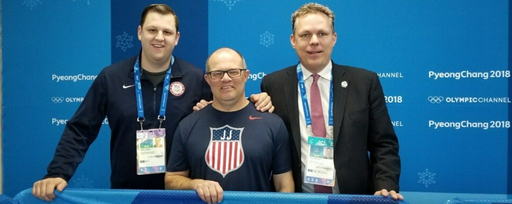From left, Nick Laurila, Scott Aldrich and Dave Fischer at the 2018 Winter Olympic Games in PyeongChang, South Korea. (Dave Fischer photo)