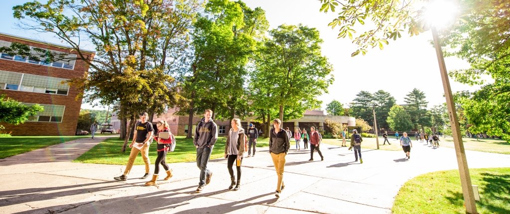 Campus mall in spring with sunshine